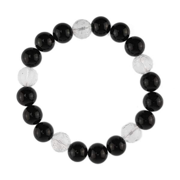 Edelsteinarmband "Onyx (gef.)/Bergkristall"